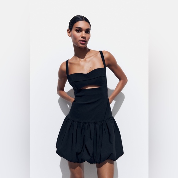 Zara dress little black balloon cut out fitted bodycon evening cocktail party - Picture 7 of 16